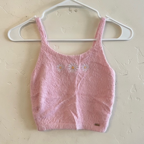 Hollister Light Pink Eyelash Knit Embroidered Crop Tank Top Extra Small - Picture 1 of 9